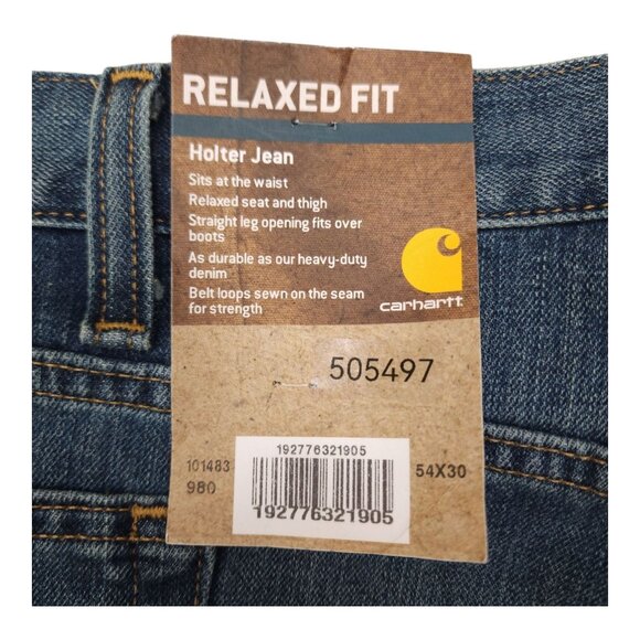 Carhartt Mens Holter Relaxed Fit Jeans 54x30 Denim Straight Leg Sits At Waist - Picture 4 of 10